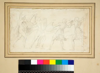 Two Amazons Fighting Against Two Warriors