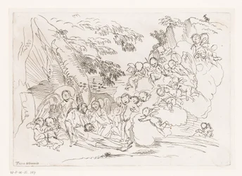 Man with Cross Lying Against Rock, Surrounded by Angels
