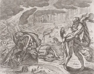 The deluge, figures being pulled from the water