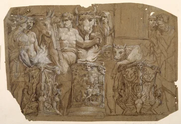 Antique sacrifice and the marriage of Perseus and Andromeda, after Polidoro da Caravaggio