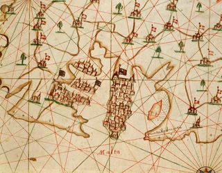 Island of Malta (from Portolan Atlas Consisting of Six Charts by Placido Caloiro and Francesco Oliva, Parchment, 1646)