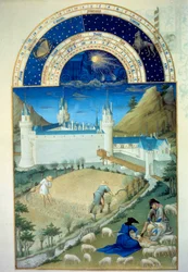 July: The Chateau de Poitiers, Scene of Harvest and Shear (15th Century) from the manuscript The Very Rich Hours of the Duke of Berry
