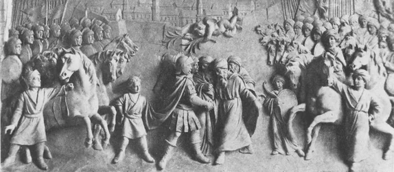 Relief of John III Sobieski receives the surrender of the Turkish troops, after victory at the Battle of Vienna
