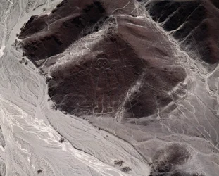 Aerial view of Nazca Lines representing a human figure