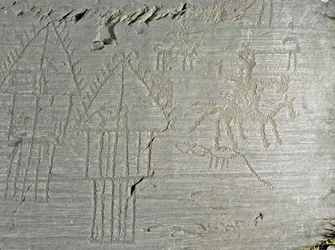 Rock art: grave rock of scenes of everyday life in a village (Neolithic to Bronze Age)