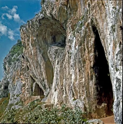 Prehistory: The caves of the Balzi Rossi in the hamlet of Grimaldi in the municipality of Ventimiglia (Ventimiglia), Italy, inhabited by man in Paleolithic