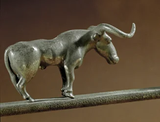 Prehistory: Silver Bull Statue from the Tomb of Maikop. 3000-2500 BC. Eneolithic, Copper Age. Saint Petersburg, Hermitage Museum
