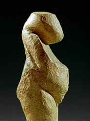 Prehistory: Statue of Gravettian Woman from the Site of Kostenki. 30000-25000 BC. Upper Paleolithic, Stone Age. Saint Petersburg, Peter the Great Museum of Anthropology and Ethnography
