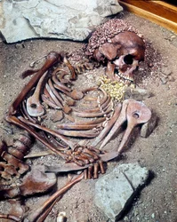 Tomb of the Upper Paleolithic. Skeleton of the Combe Capelle ethnic group found in the cave of Arene Candide known as the 