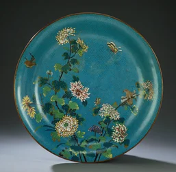 A large cloisonne enamel dish