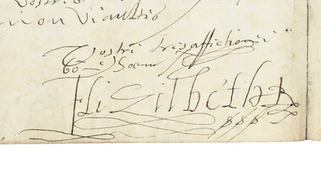 Signature on a Letter from Elizabeth I of England to Henri IV of France