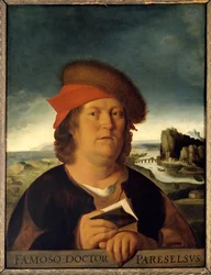 Presumed portrait of the doctor Paracelsus (1493-1541) (Paracelsus Aracelsus or Theophrastus Bombastus von Hohenheim). Painting. Copy after the lost original by Quentin Metsys (1465/1466-1530). Dimensions: 0.72 x 0.54 cm. Musée du Louvre.