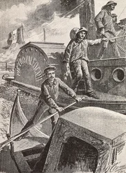Italian military engineers, lagoon brigade, at work in their new uniforms, engraving from drawing by Quinto Cenni, from L