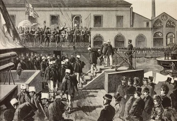 Italian Soldiers Boarding Ship Washington, Naples, Italy, Third Italian Expedition in Red Sea, Engraving from Drawing by Quinto Cenni and Sketch by M Del Don, from L