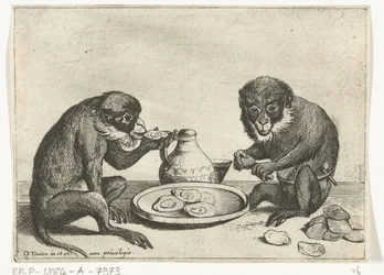 Two Monkeys Eating Oysters, Various Occupations of Human Life Represented by Monkeys, The Monkey Play in the World