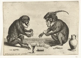 Two Monkeys Playing Cards