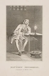 Matthew Henderson, murderer in his cell in 1746 (engraving)