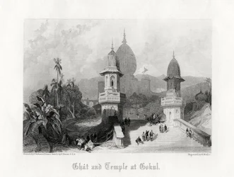 Ghat and Temple at Gokul, India