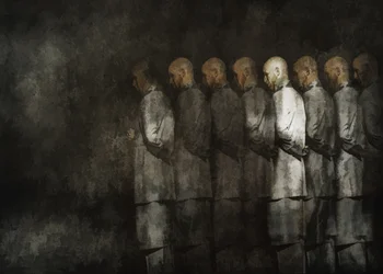 Somber Line of Men