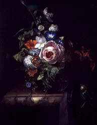 Roses and Other Flowers in a Glass Bowl