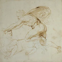 Hercules overpowering a Lion