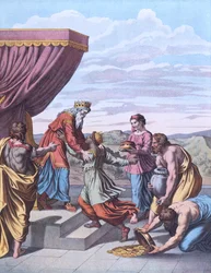 King Solomon receives the Queen of Sheba, illustration from 