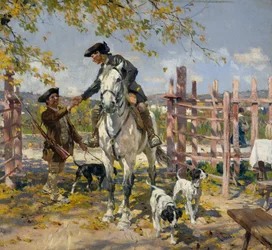 Two hunters with dogs