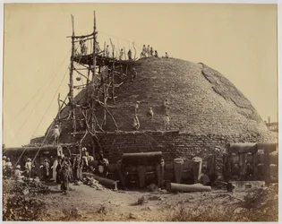 Sanchi stupa from the south-west during repairs