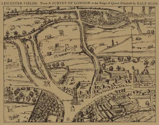 Leicester Fields, from a survey of London in the reign of Queen Elizabeth by Ralph Agas