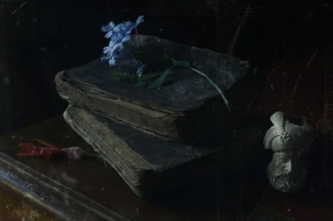 Antique Books and Blue Blooms