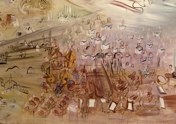 The Story of Electricity, study for The Electricity Fairy, detail of the left section depicting the orchestra