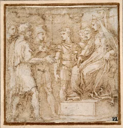 Dido receiving the Trojans in audience, study for a border scene of the 