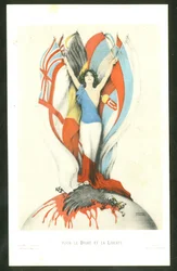 Postcard, Color Satirical: For Law and Freedom - War of 14-18, Allies, Flags - Eagle Illustration by Kirchner