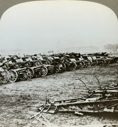 Hundreds of German guns captured at Couralette, France, Battle of Somme, World War I, 1916
