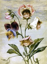 Geranium & Sweet Pea- Flower Children- a pair