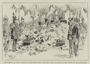 The Funeral of Duke Ernest of Saxe-Coburg-Gotha, the Body Lying in State at the Castle of Reinhardsbrunn