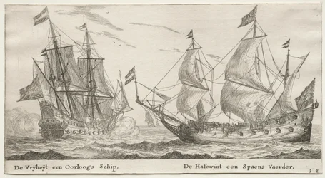 Ships of Amsterdam: The Freedom, a Man-of-War. The Wolf Hound, a Spanish Vessel