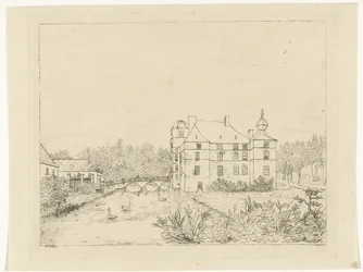 Side View of Castle de Cannenburch with Houses by the Access Bridge