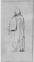 A man seen from behind, walking towards left