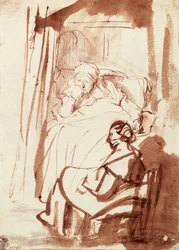 Saskia Lying in Bed, a Woman Sitting at Her Feet
