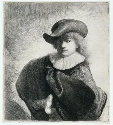 Self Portrait in a Soft Hat and Patterned Cloak