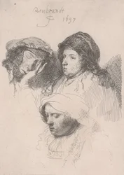 Three Heads of Women, One Asleep