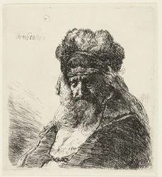 Bearded Old Man with a High Fur Cap, with Eyes Closed