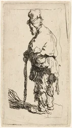 Beggar leaning on a stick