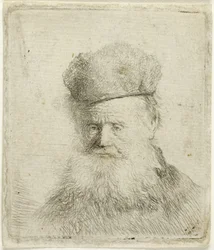 Bust of an Old Man with a Fur Cap and Flowing Beard, Nearly Full Face