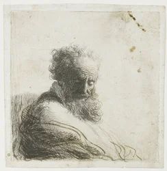 Bust of an old bearded man, looking down, three quarters right