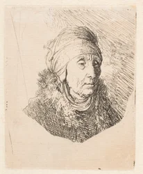 Bust of an Old Woman in a High Headdress Bound Round the Chin
