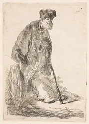Man in a Cloak and Fur Cap Leaning Against a Bank