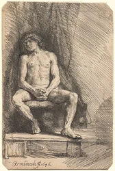 Nude Man Seated Before a Curtain