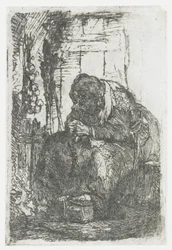 Old Woman with Onions, Sitting in a Hut